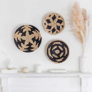 Wicker Wall Decor Set of 3 Oversized Woven Seagrass Wall Plaques, Unique Wall Art for a Bedroom, Living Room