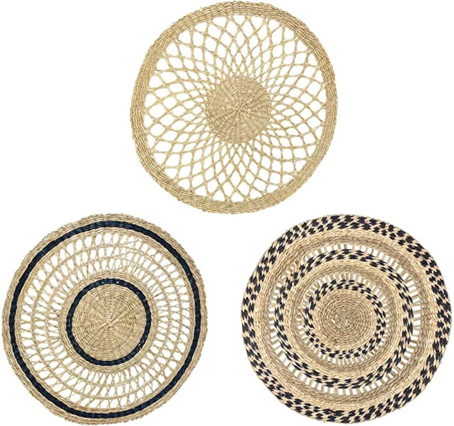 Set 3 Seagrass baskets plate with paper eco friendly handicraft seagrass woven basket wall hanging decor