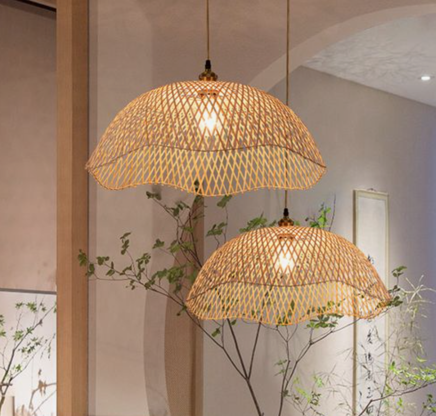 NEW HOME INTERIOR Seashell Bamboo Ceiling Lamp | Handwoven Wicker E27 Ceiling Chandeliers for Home Restaurant Hotel