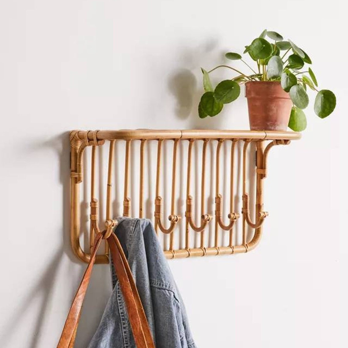 decorative shelf Rattan bamboo wall hook  cane wall hooks clothing hanger, handmade hooks