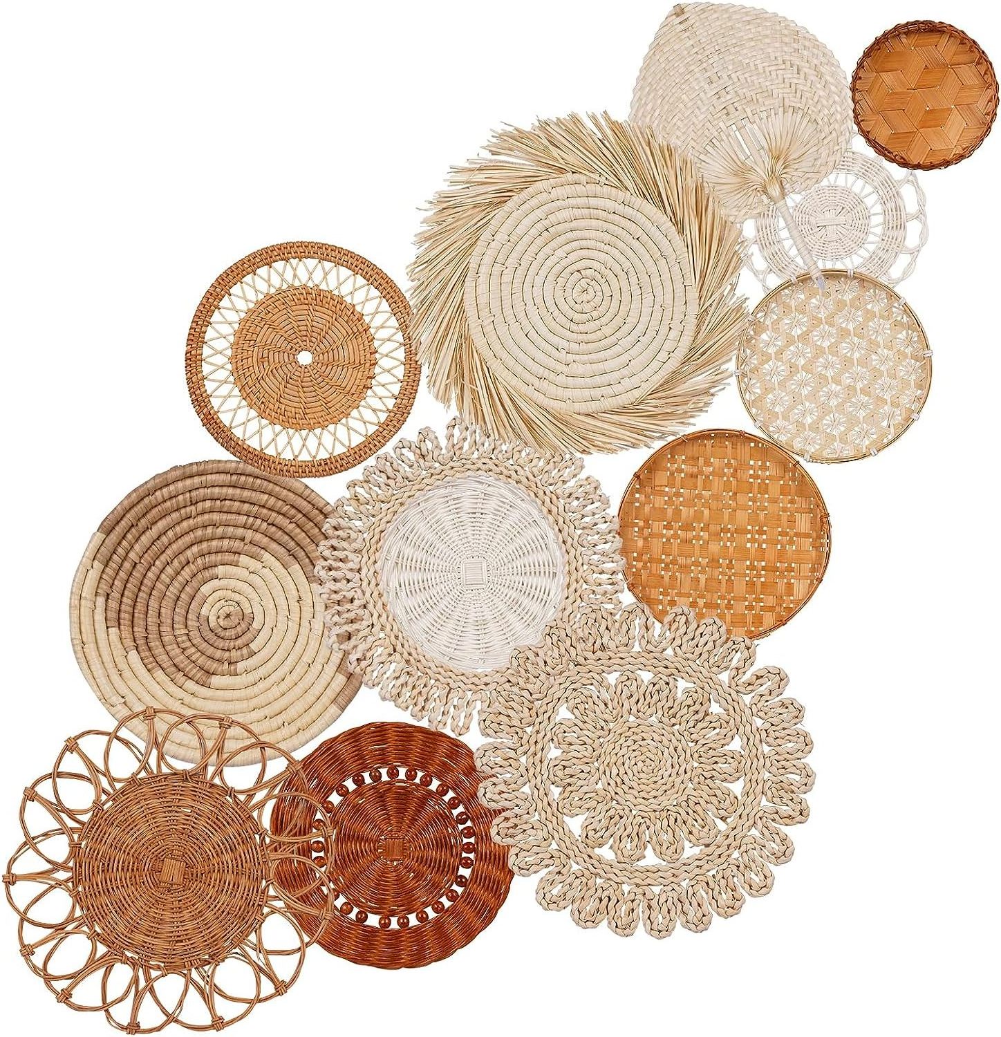 Boho Basket Wall Decor Set of 13, Large Wall Basket Decorn | Rattan Round Wicker Wall Art for Farmhouse Bedroom | Christmas Gift