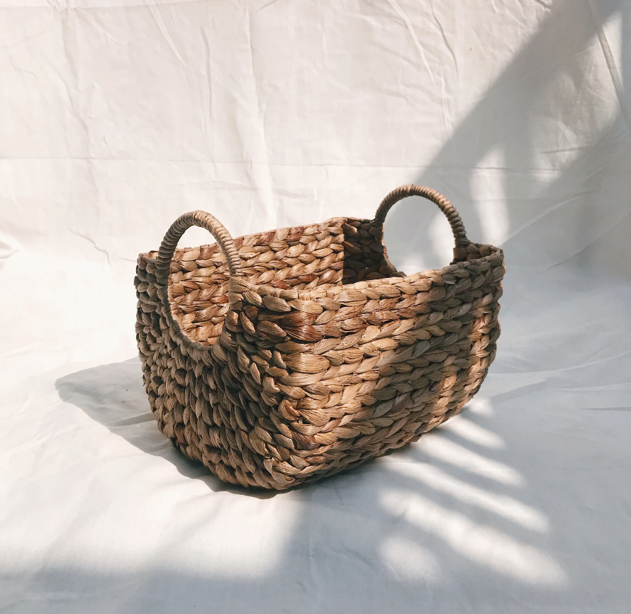 Set 2 Sustainable Vietnam Handmade Rectangular Water Hyacinth Storage Baskets with Round Handles