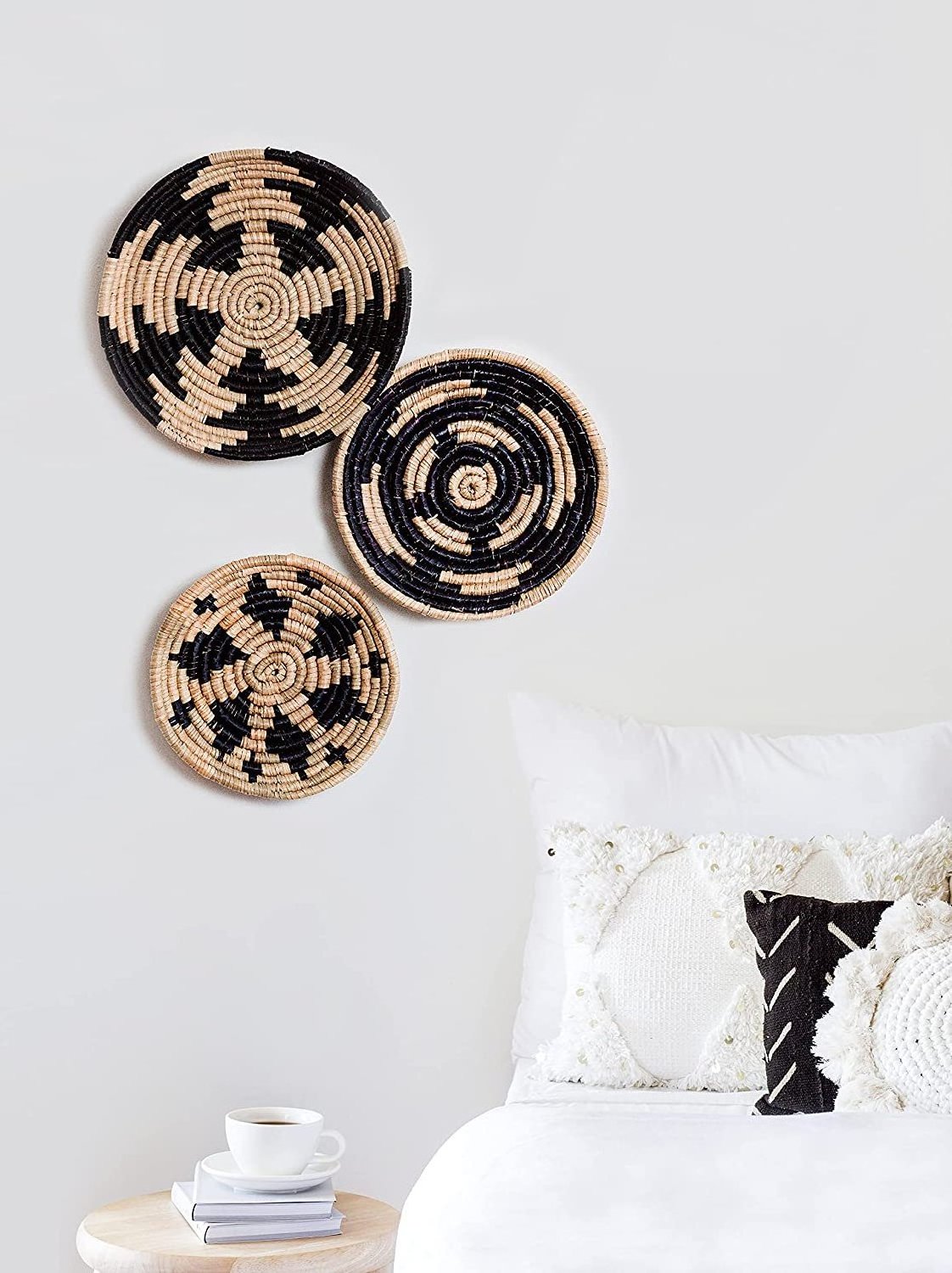 Wicker Wall Decor Set of 3 Oversized Woven Seagrass Wall Plaques, Unique Wall Art for a Bedroom, Living Room