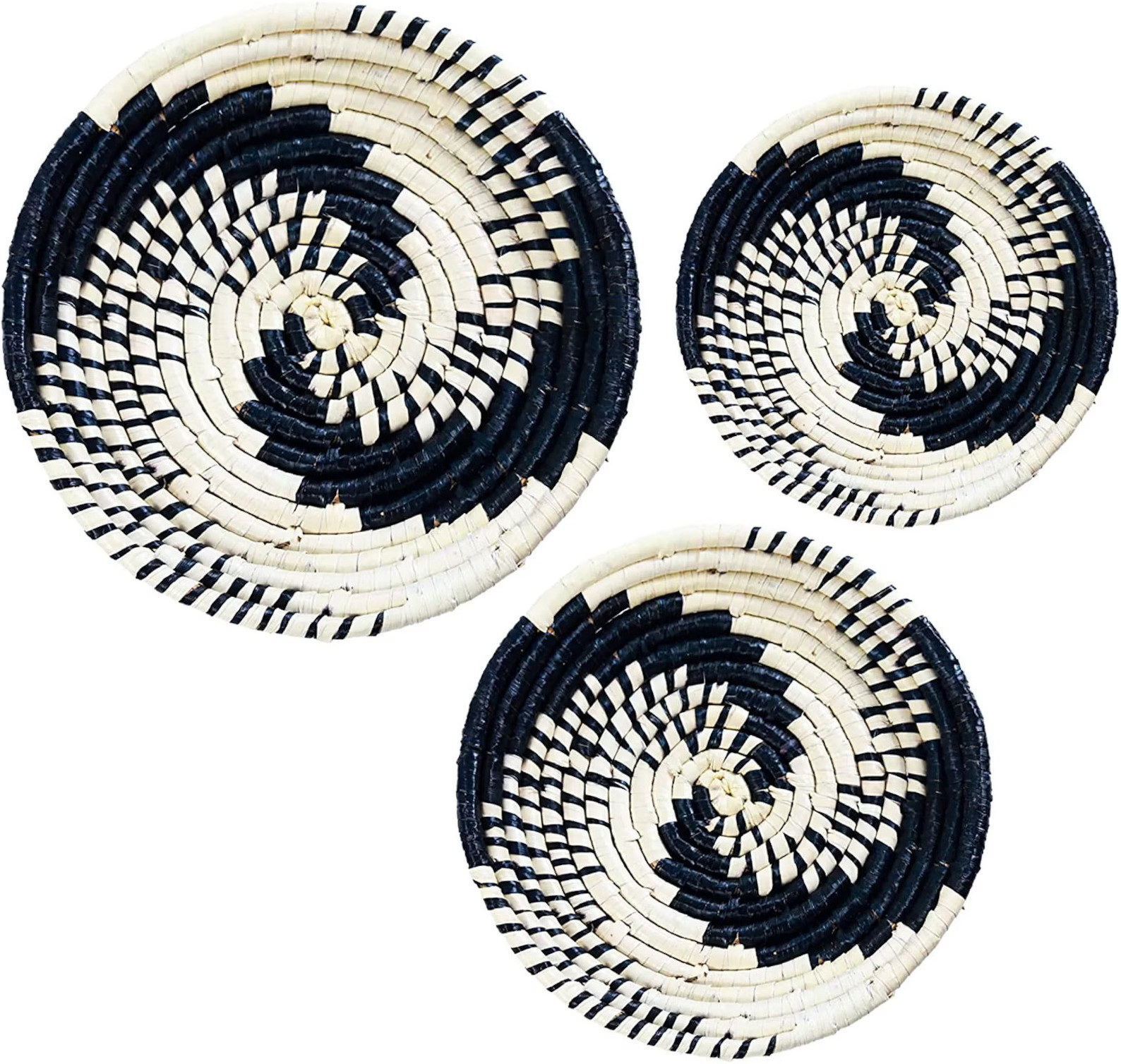 Set 3 Seagrass baskets plate with paper eco friendly handicraft seagrass woven basket wall hanging decor