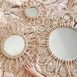 Round Shaped Rattan Wall Mirror Decor Living Room Round Wall Decor Mirrors Interior Home Decorations