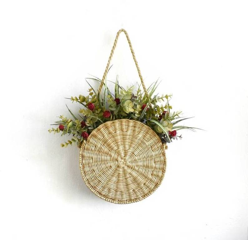 Best Seller Boho door basket for flowers wall decor, Wall hanging straw basket, Boho nursery decor wicker basket