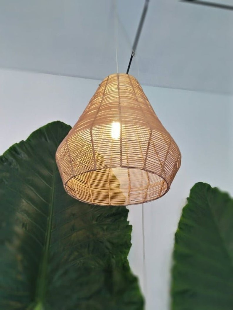 Fancy Lamps Rattan Shade Chandelier Lighting Natural Wicker Decorative Pendant Light Made in Vietnam