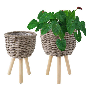 Set Of 2 Beatiful Faux Seagrass Woven Flower Pots Cover , Planter Pot Container - Plant Stand