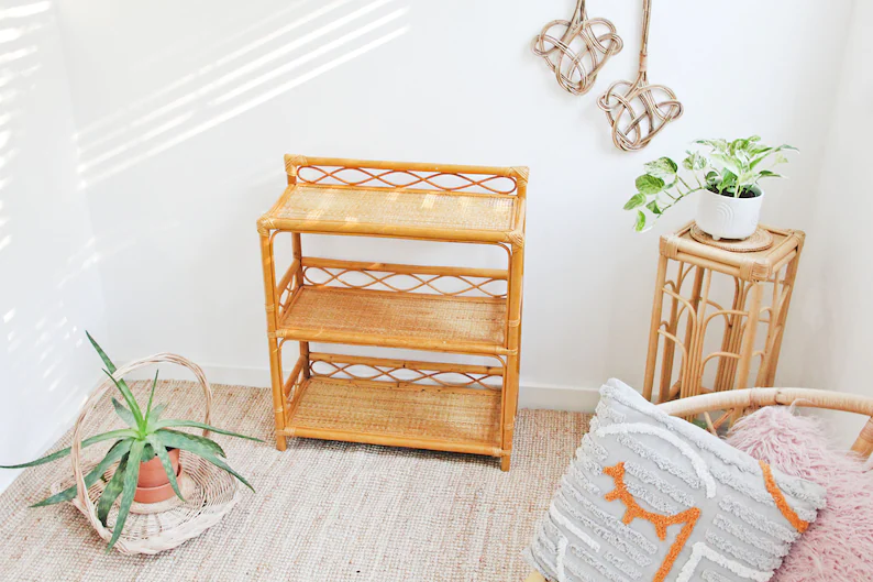 2021 New Design Factory Price Laundry Hamper Natural Bamboo Storage Rack 3 Tier Shelf with Rattan Box for Bathroom and Bedroom