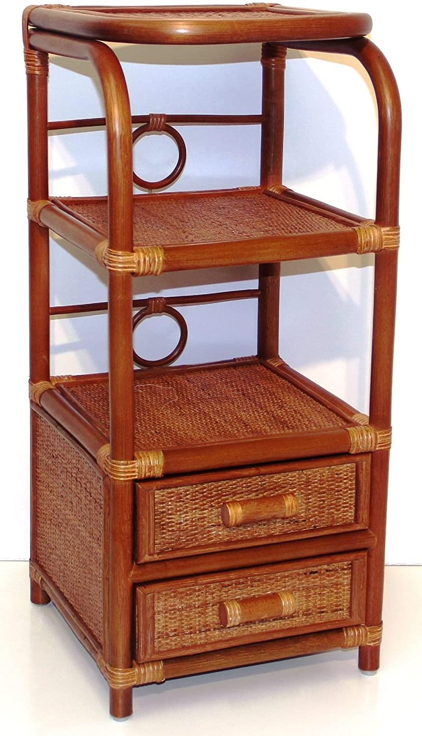 Popular metal shelf and woven rattan drawer cabinet stand with 3 tier plastic wicker basket