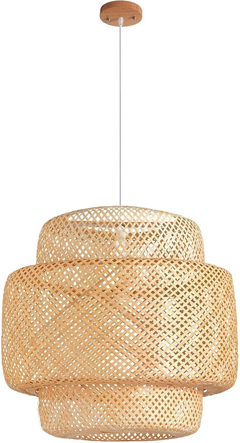 Bamboo Pendant Light Fixtures Hand Woven Rattan Pendant Light for Kitchen Island, Living Room, Dining Room