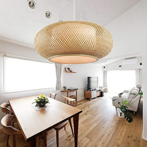 Antique Lantern Pendant Lighting Rattan Single Light Weaving Natural Wooden Ceiling Hanging Light Beige Ceiling Fixture