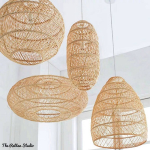 PERFECT NATURAL Bamboo Pendant Light Rattan Bamboo Weaving Kitchen Living Room Decor Indoor Pendant Lamps LED Light