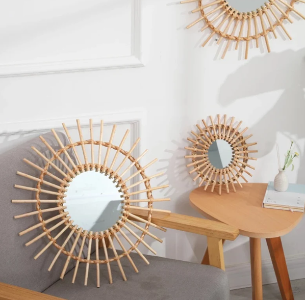 Hot Product Rattan wicker bamboo sunburst mirror