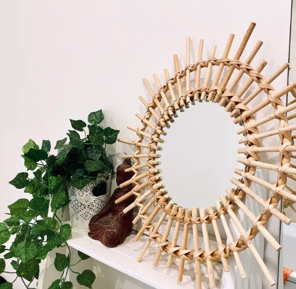 Hot Product Rattan wicker bamboo sunburst mirror