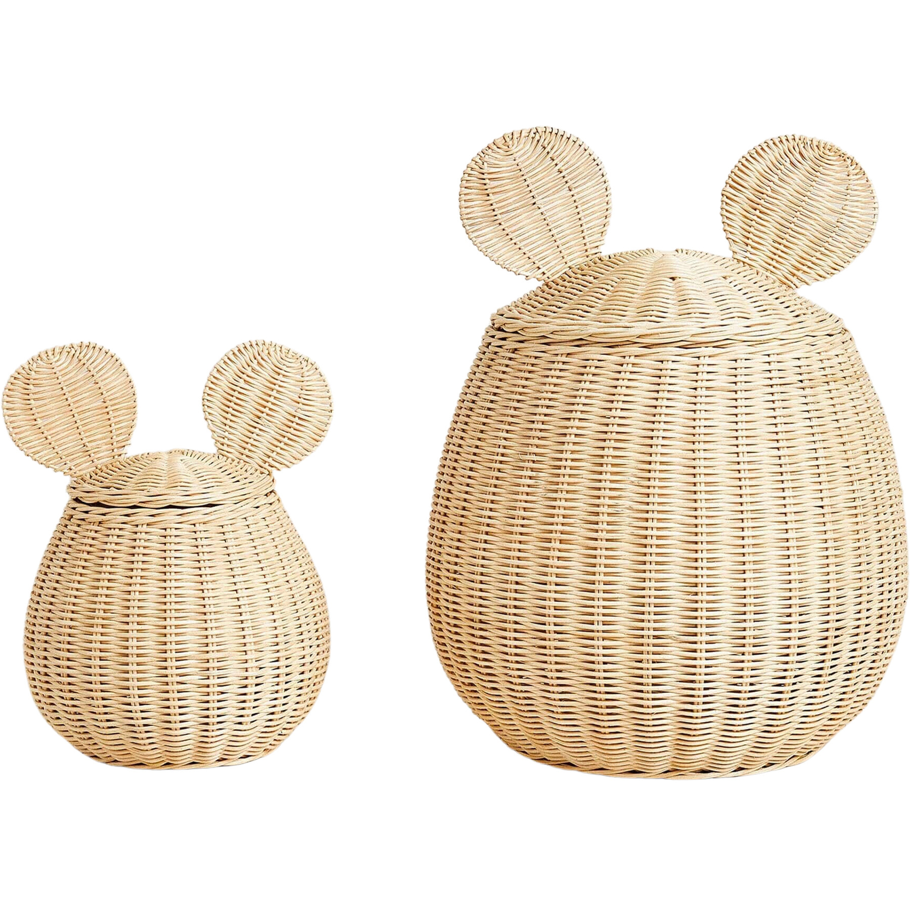 Best Selling Cheap Price Rattan Basket with Mouse Ear Detail Oval Woven Storage with Lid in Various Sizes