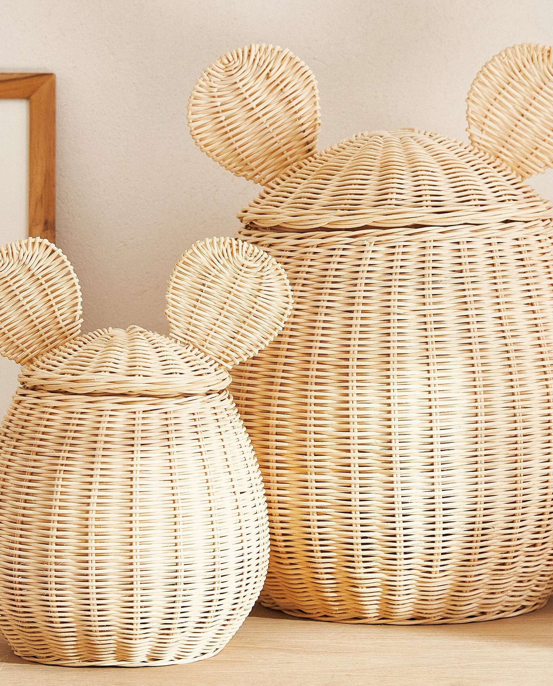 Best Selling Cheap Price Rattan Basket with Mouse Ear Detail Oval Woven Storage with Lid in Various Sizes