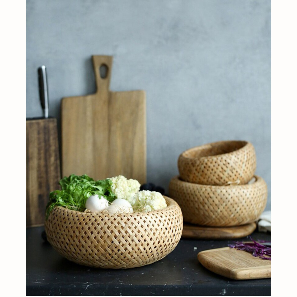 Hot SALE! Boho High-Quality Bamboo Storage Basket - Decorative Wicker Tray Home Decoration, Cafe Decor Kitchen for Living Room