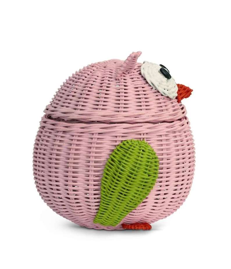 Pink Owl Rattan Storage Basket with Lid - Decorative Home Decor, Hand-Woven Shelf Organizer, Cute Handmade Handcrafted Gift