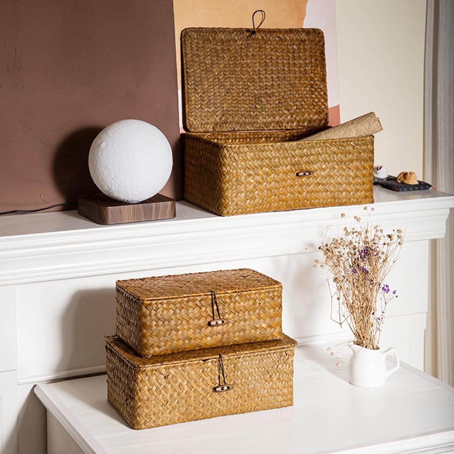 NEW! Tienphong Wholesale Handmade Bamboo Storage Basket Woven Rattan Storage Box with Lids Seagrass Laundry Baskets Organizer