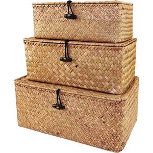 NEW! Tienphong Wholesale Handmade Bamboo Storage Basket Woven Rattan Storage Box with Lids Seagrass Laundry Baskets Organizer