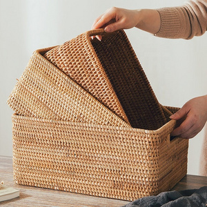 3 Sizes Rattan Tray with Rattan Coaster Small Serving Tray Wicker Basket with Handles Made In Vietnam TienPhong Handicrafts