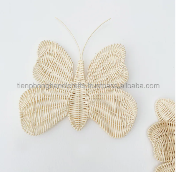 NEW PRODUCT Set of 2 Butterfly Rattan Home Decorative Kid Toy |  Natural Rattan Wicker Wall Decor, Kids Room Decoration