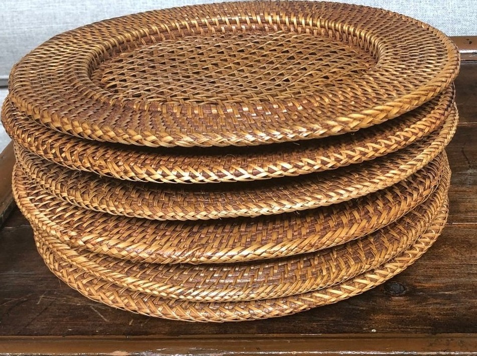 Hand woven rattan placemat recessed / wicker charger plate from Vietnam