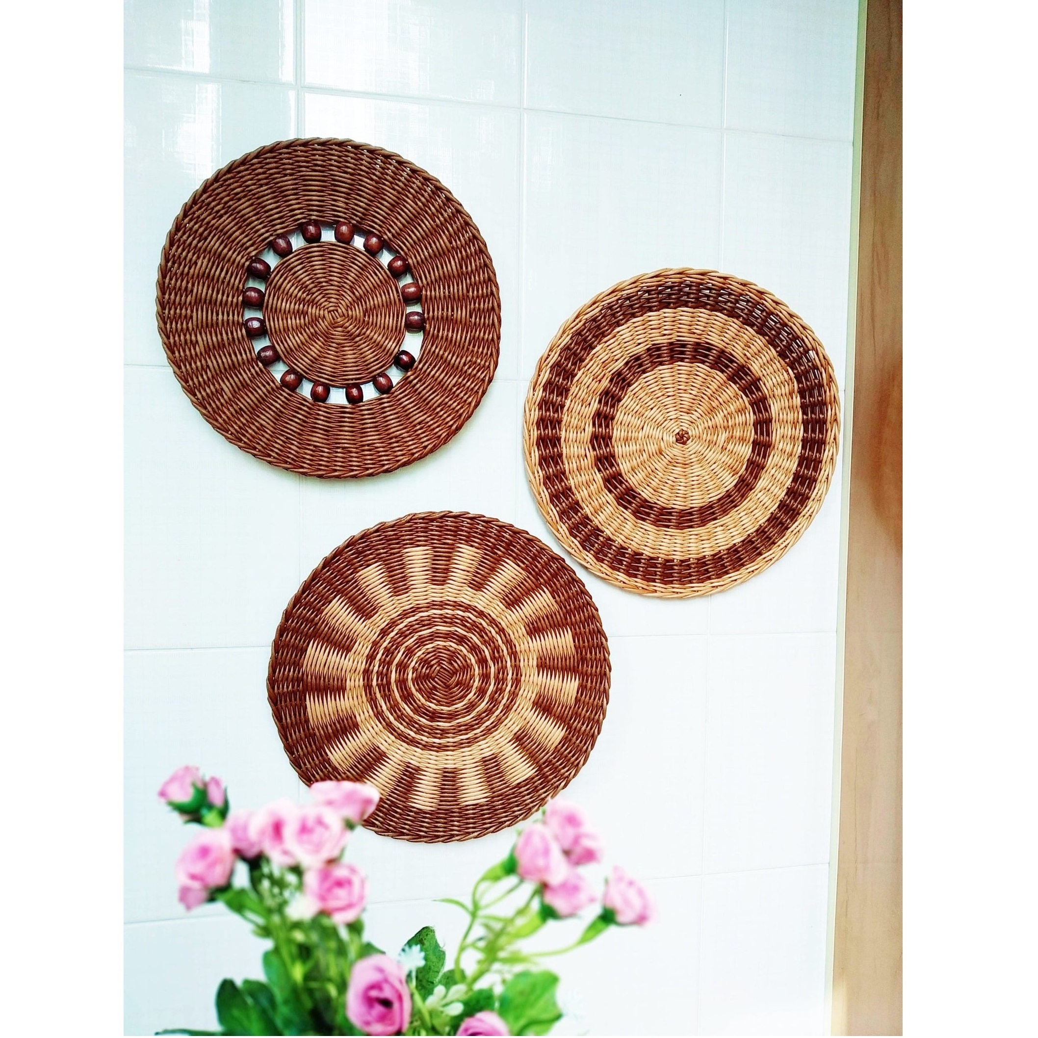 Hot sale Set of 3 Seagrass Woven Wall Plate/ Wall Hanging Decoration Hanging for Living room Bedroom