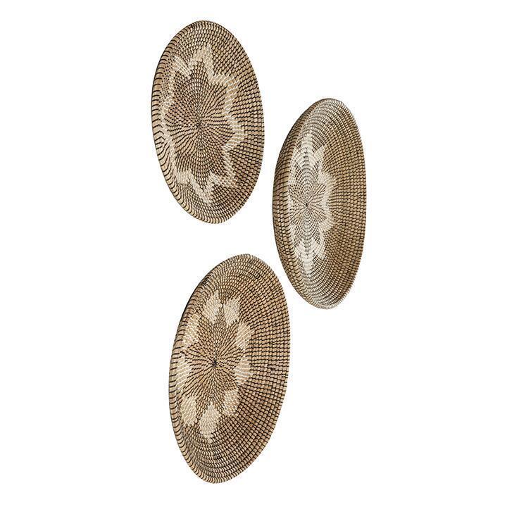 Best Seller Amazon Set of 3 Round Natural Seagrass Starburst Wall Decor Hand Woven Plates Living Room Decor