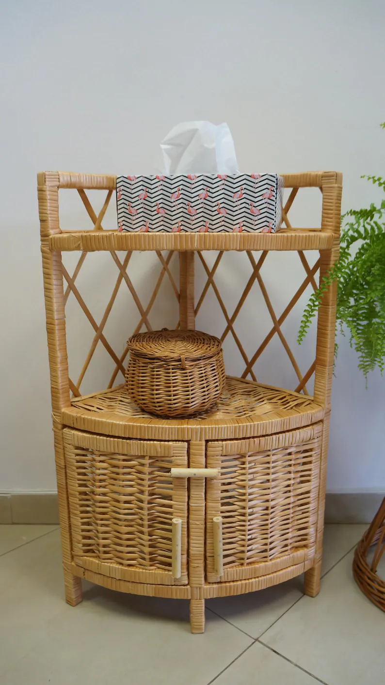 Vintage Wicker Rattan Cupboard Vintage Rattan Wicker Shelf 70s Vintage Rattan Wicker Furniture from Viet Nam