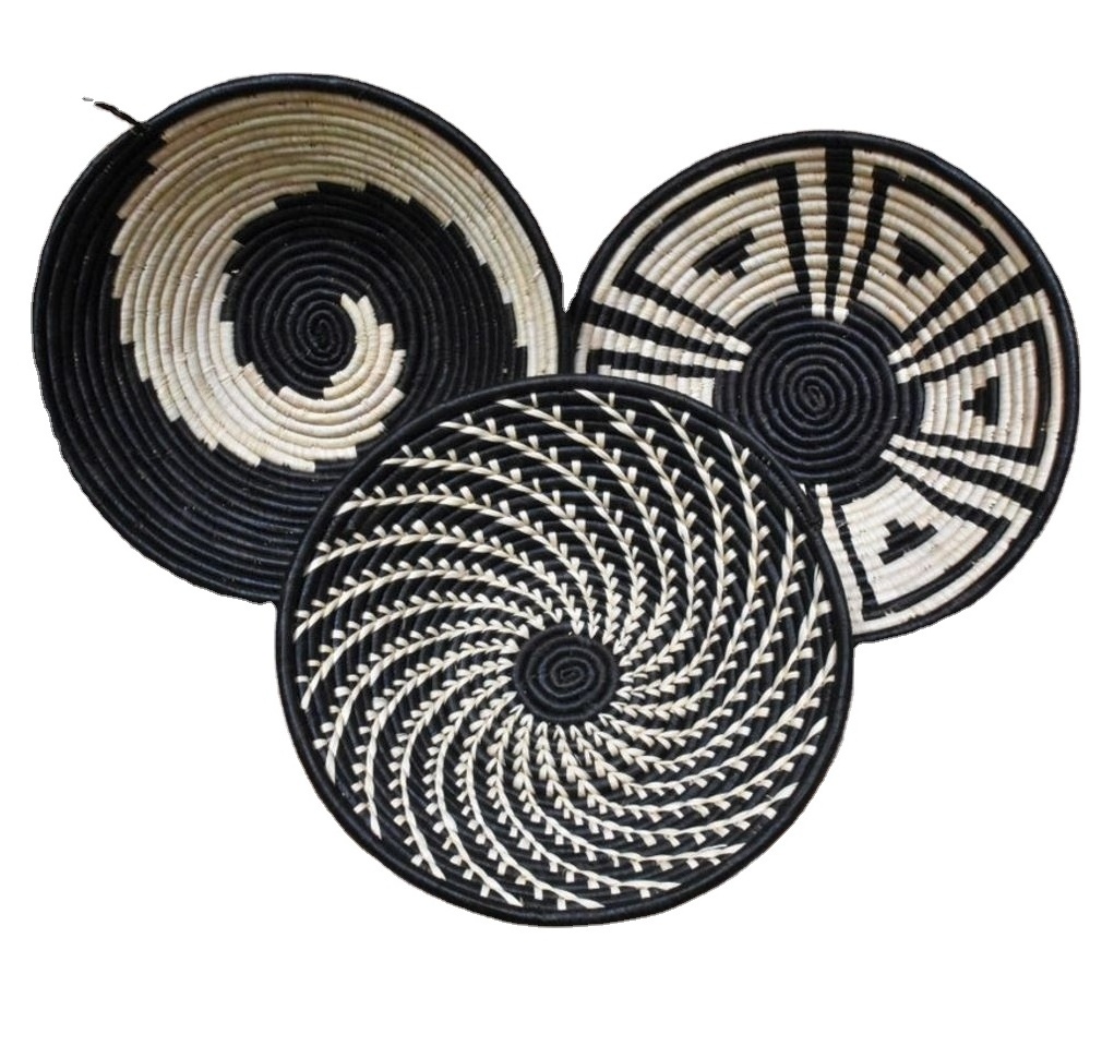 Wall Hanging Basket Seagrass placemats with wood pattern plate, Seagrass wall decoration made in Vietnam