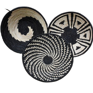 Wall Hanging Basket Seagrass placemats with wood pattern plate, Seagrass wall decoration made in Vietnam