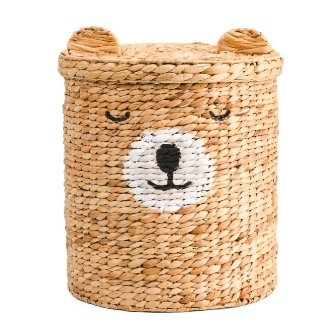 Best Price Natural Water Hyacinth Baskets, Storage Basket, Laundry Basket with Lid Cute Bear Shape