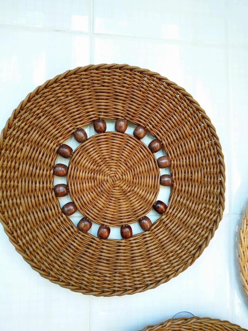 Hot sale Set of 3 Seagrass Woven Wall Plate/ Wall Hanging Decoration Hanging for Living room Bedroom