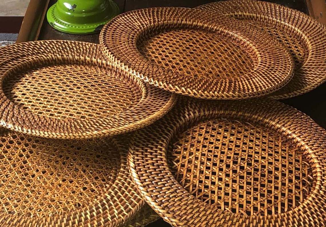 Hand woven rattan placemat recessed / wicker charger plate from Vietnam