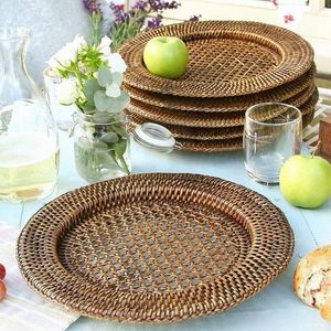 Hand woven rattan placemat recessed / wicker charger plate from Vietnam