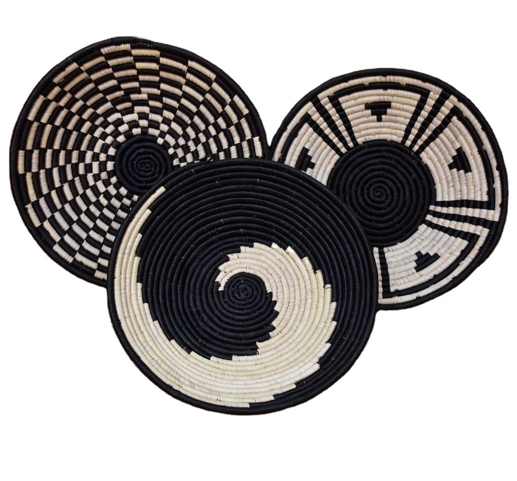 Wall Hanging Basket Seagrass placemats with wood pattern plate, Seagrass wall decoration made in Vietnam