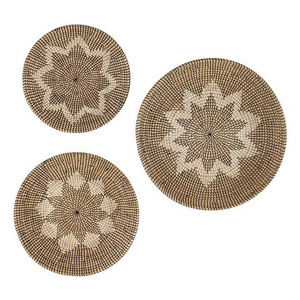 Best Seller Amazon Set of 3 Round Natural Seagrass Starburst Wall Decor Hand Woven Plates Living Room Decor