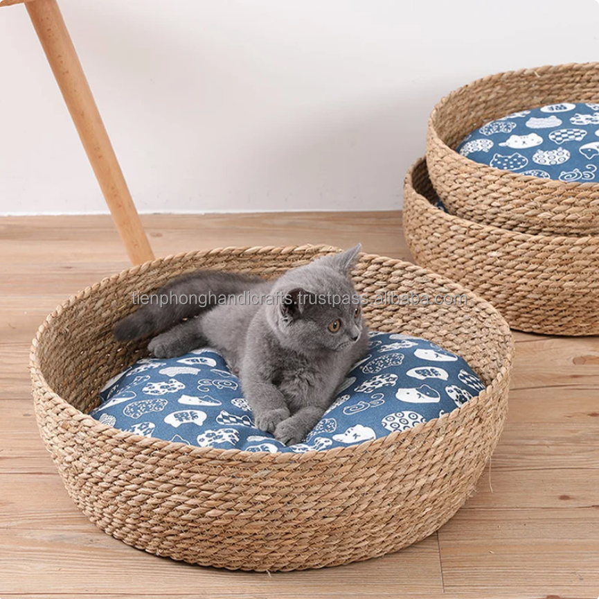 Handmade round Brown organic Cat bed straw pet bed pet supplies four seasons universal washable