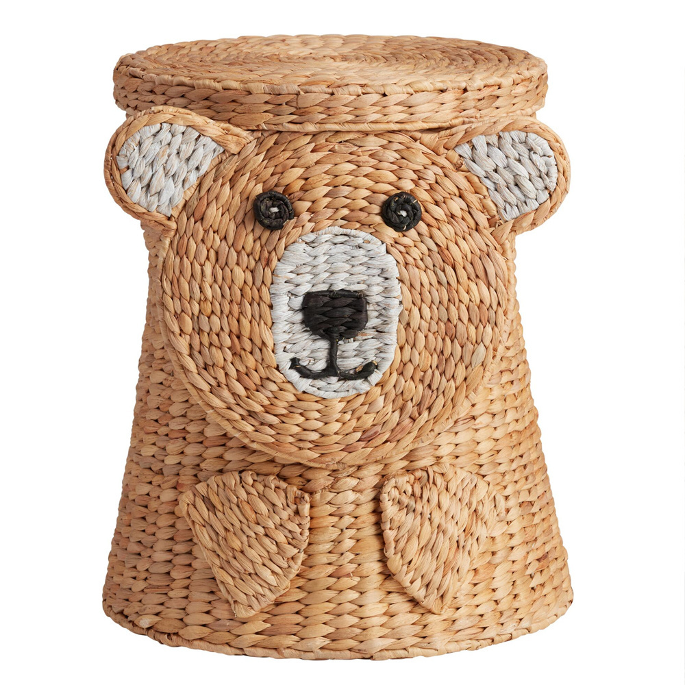 2021 Best Selling Big woven Storage Baskets Cute Dog Water Hyacinth Laundry Basket with lid