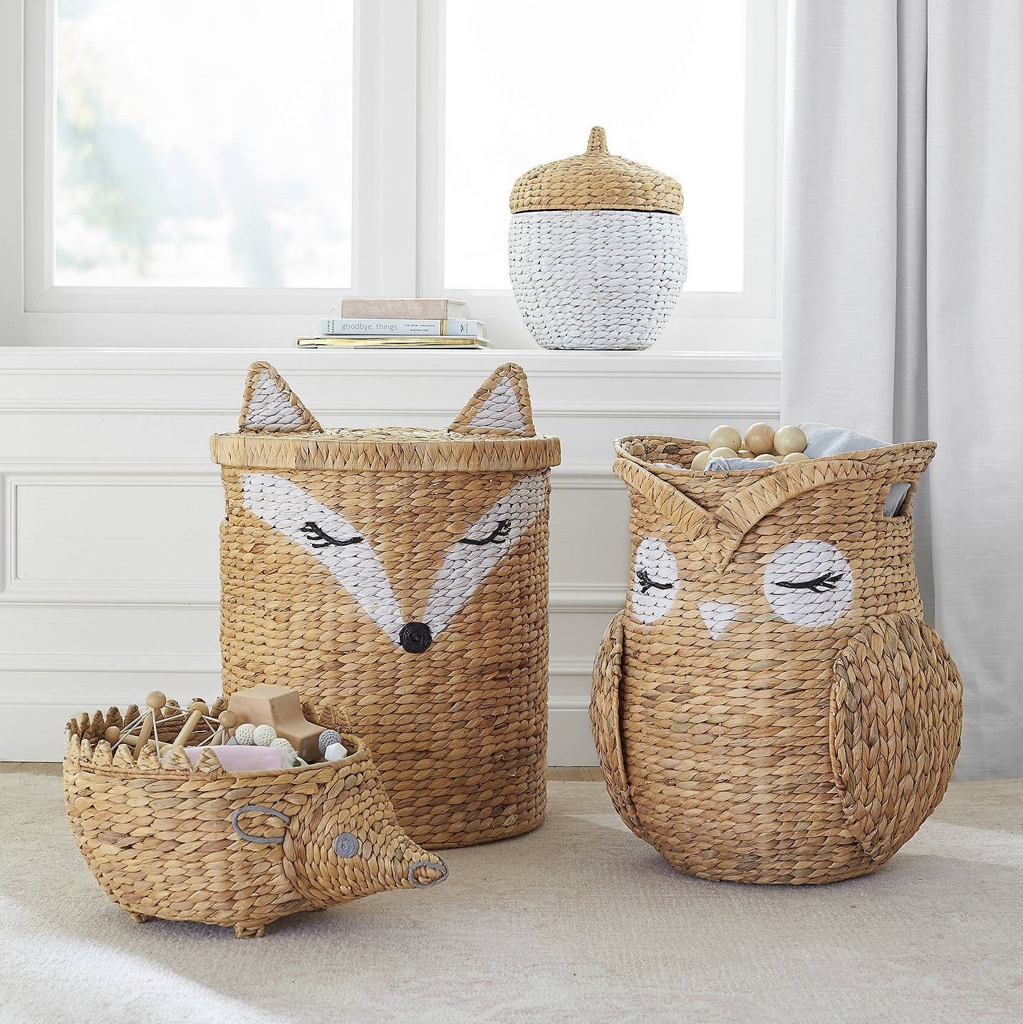 Best Price Natural Water Hyacinth Baskets, Storage Basket, Laundry Basket with Lid Cute Bear Shape