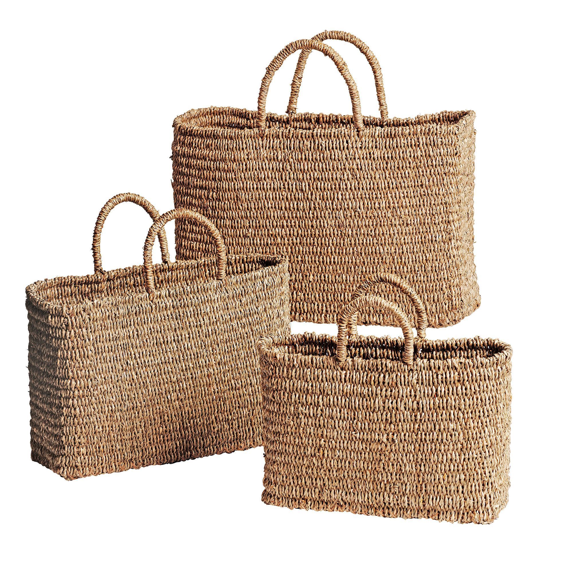 Wholesale Best Selling 2023 Premium Bimini Seagrass Tote Baskets - Set of 3 - Boho Chic Storage, Handwoven Natural Craft