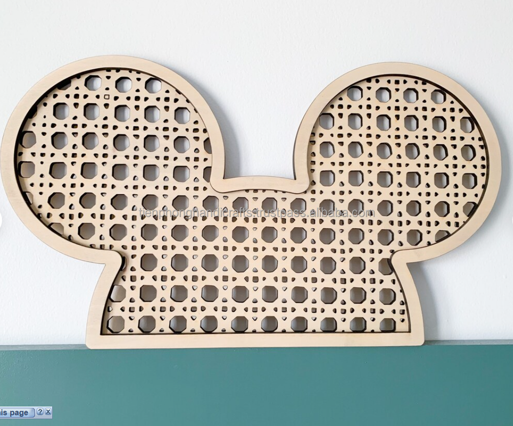 Handmade Rattan Mickey Art Hanging Wall Decor Rattan Home Decoration