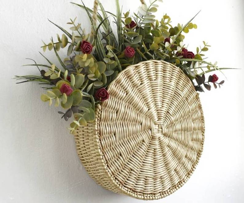 Best Seller Boho door basket for flowers wall decor, Wall hanging straw basket, Boho nursery decor wicker basket