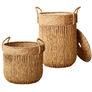 Wholesale 2023 Premium Vertical Lines Water Hyacinth Baskets - Modern Woven Storage, Boho Decor Accent, Natural Craftsmanship