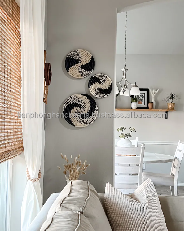 Wholesale Set Back and White Wall Decor Seagrass Baskets | Decor for Livingroom, Bedroom, Kitchen | Home, Hotel, Homestay