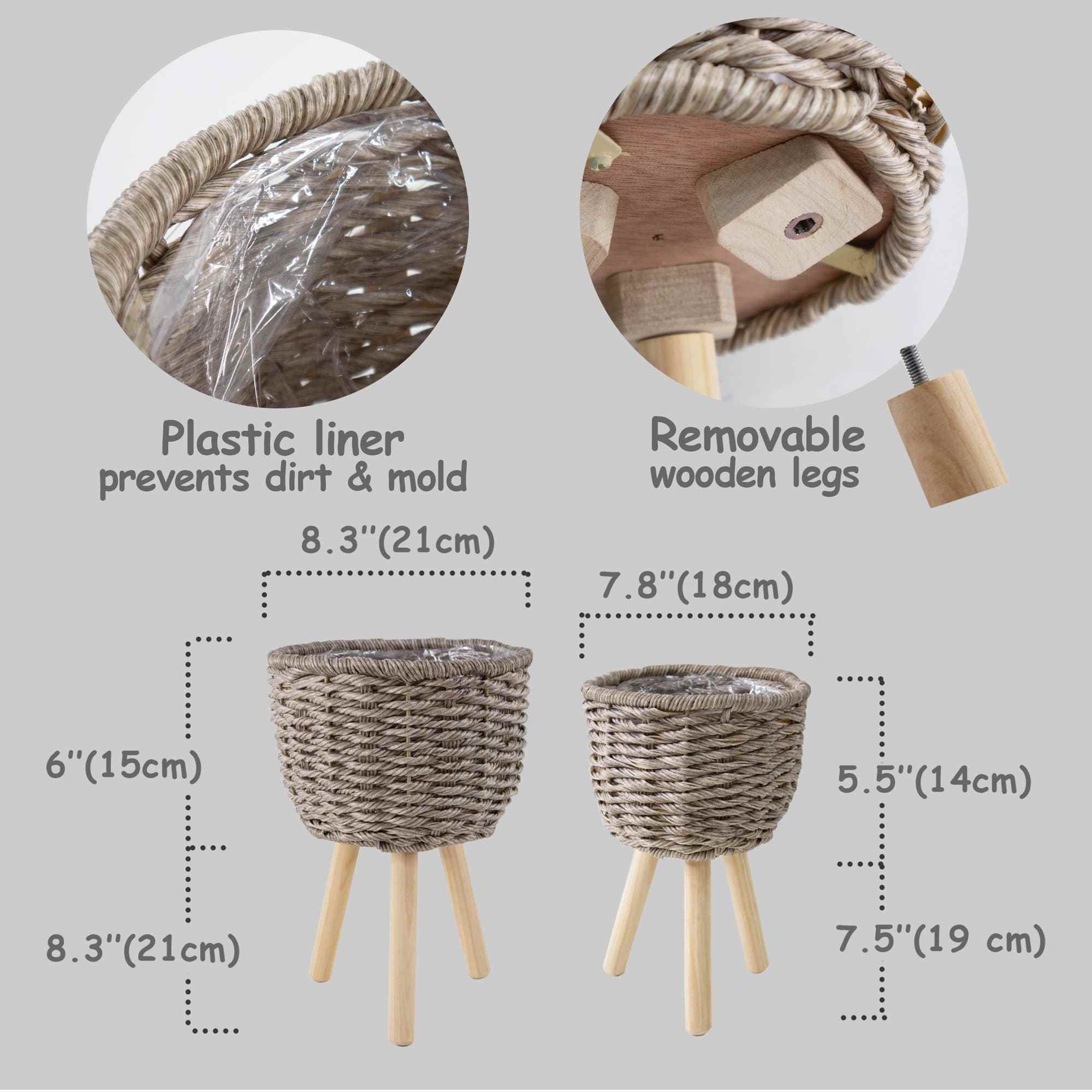 Set Of 2 Beatiful Faux Seagrass Woven Flower Pots Cover , Planter Pot Container - Plant Stand