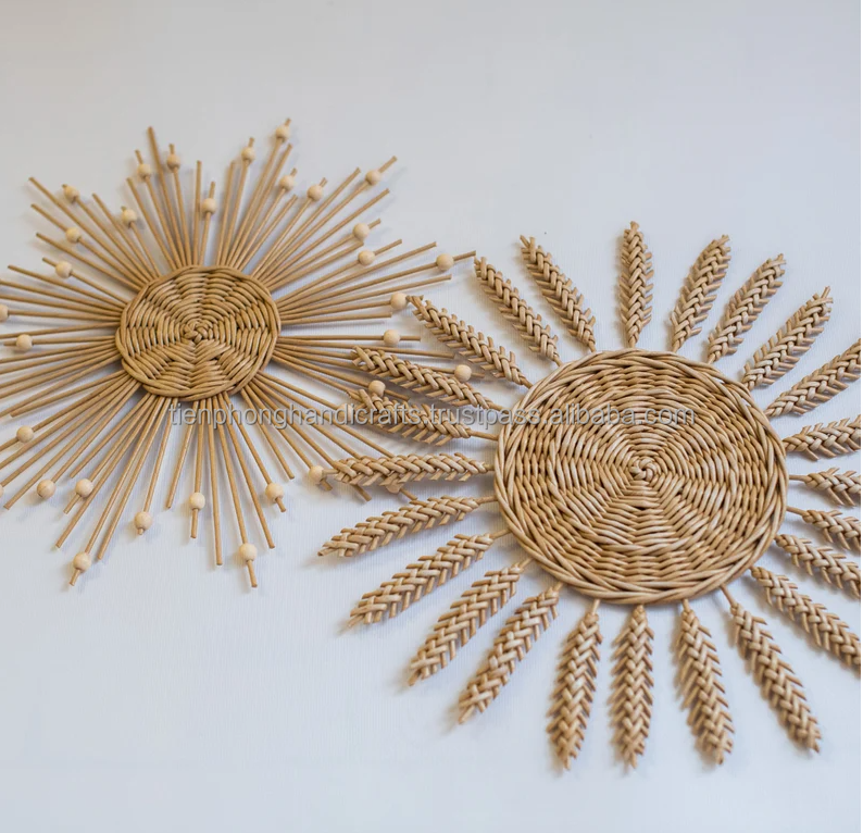 Sun Flower Wall Hanging | Set of 3 basket Boho wall wicker decor for living room | Tienphong Handicrafts