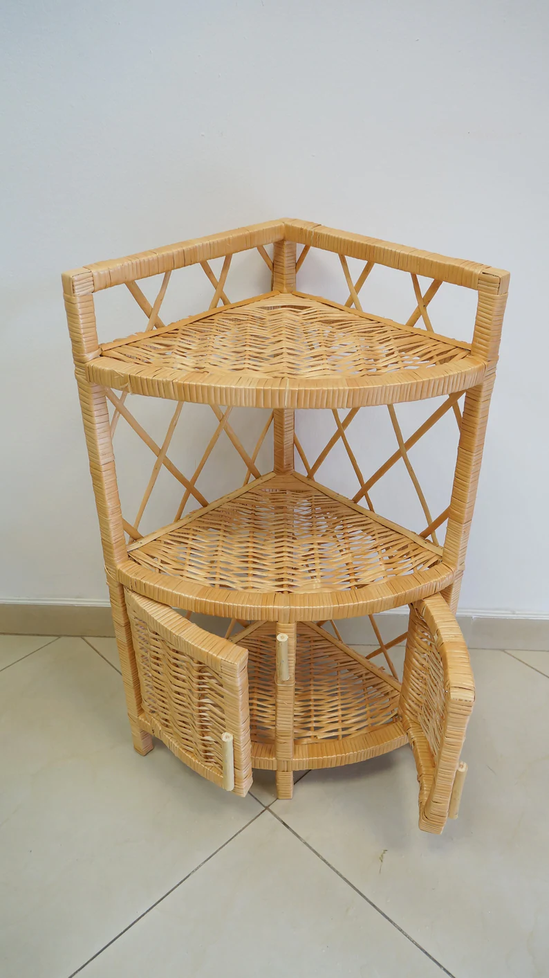 Vintage Wicker Rattan Cupboard Vintage Rattan Wicker Shelf 70s Vintage Rattan Wicker Furniture from Viet Nam